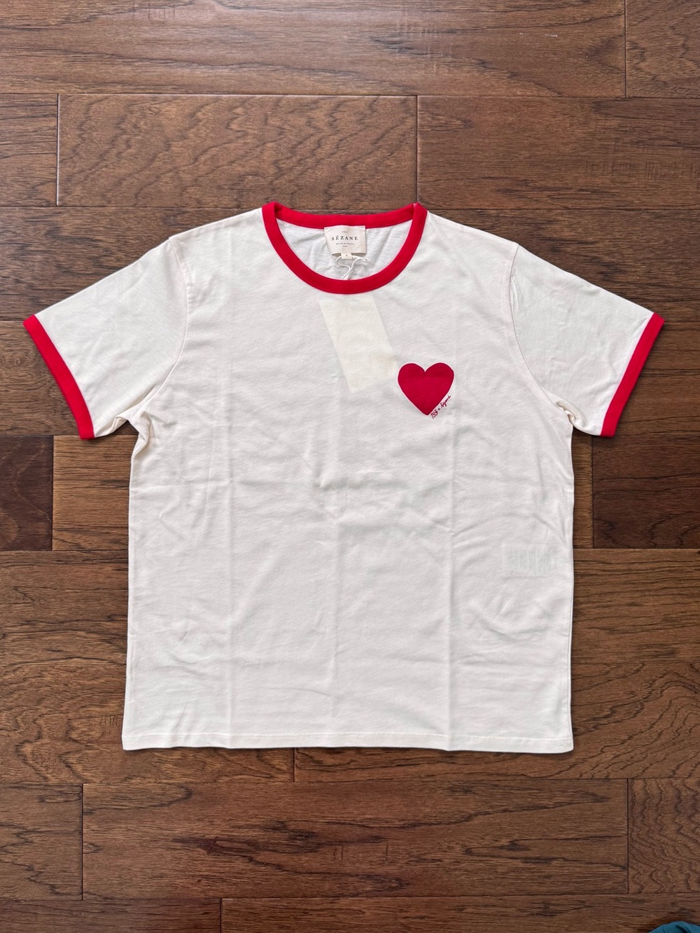 NWT Sezane x BSF Red Solidarity Ringer T-Shirt with Heart Motif Size Small